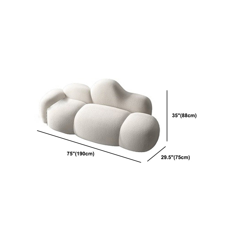 White Wool Curved Back Sofa Modern 34.65" H Square Arm Seating