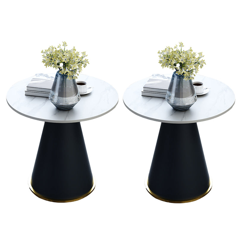 Minimalist Pedestal Side Table Round Slate Sofa End Table for Living Room