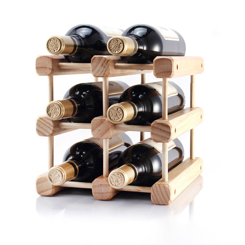 Solid Wood Bottle Rack in Natural Wood Pine Bottle Holder Modern 10.2"W