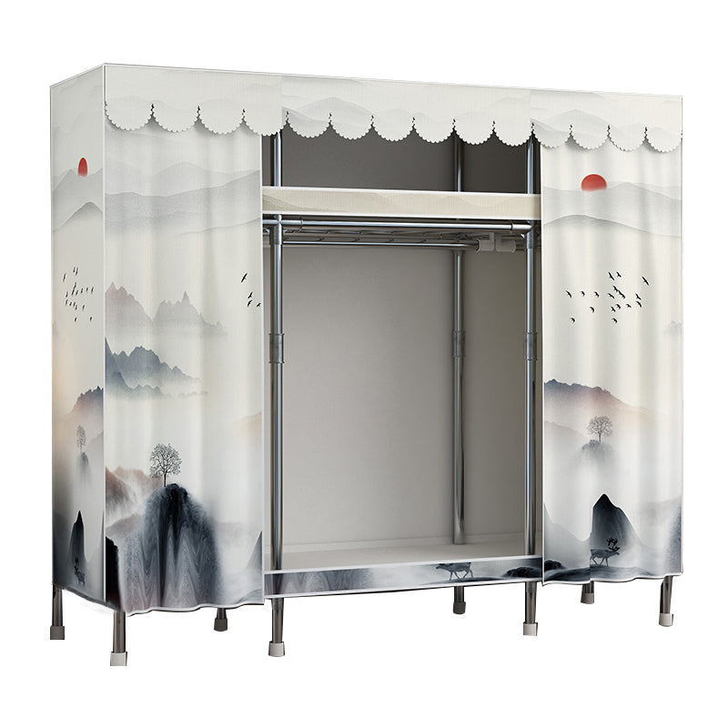 Modern Style Metal Wardrobe 2-Teir Bedroom Wardrobe Closet with Legs