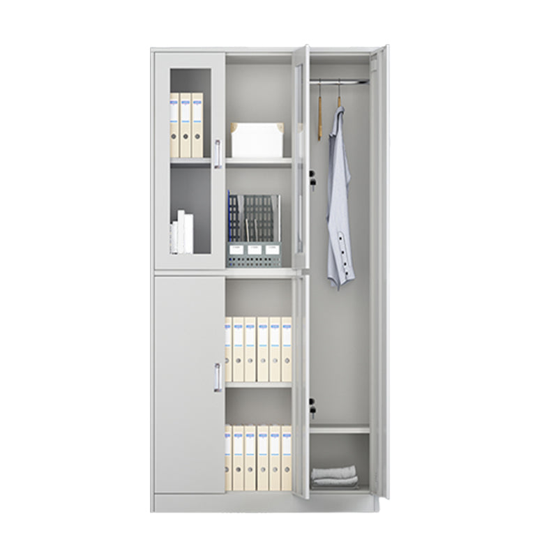 Grey Steel Wardrobe Armoire Contemporary Hinged Wardrobe Cabinet