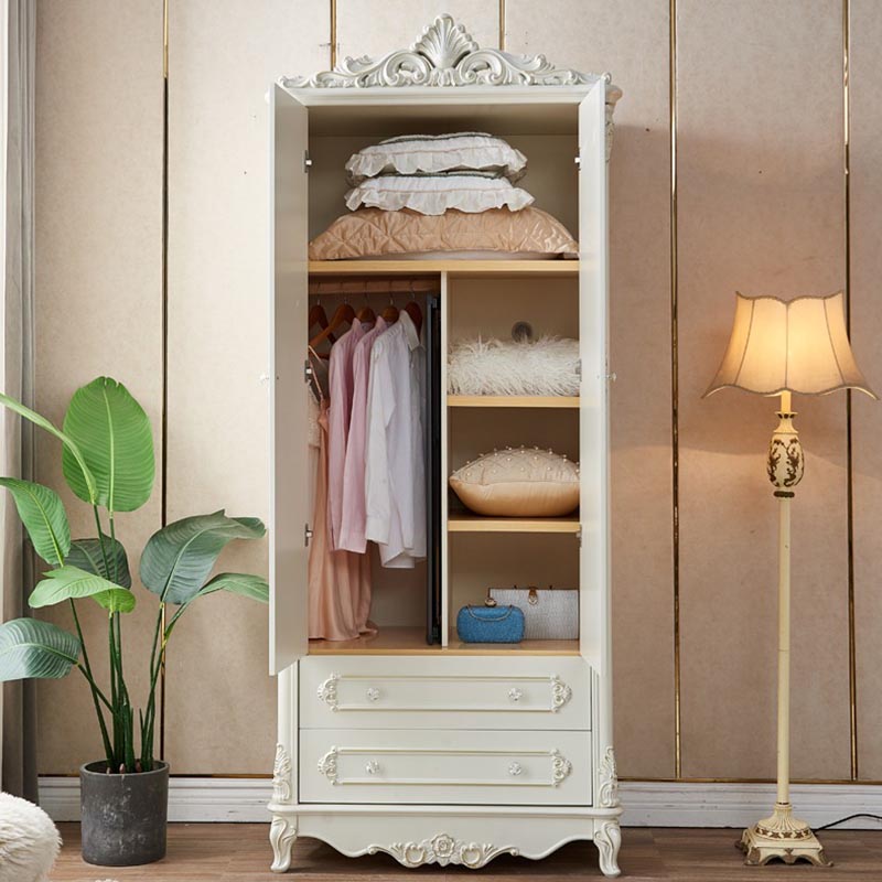 French Country Wardrobe White Colour Solid Wood Wardrobe Closet with Drawers