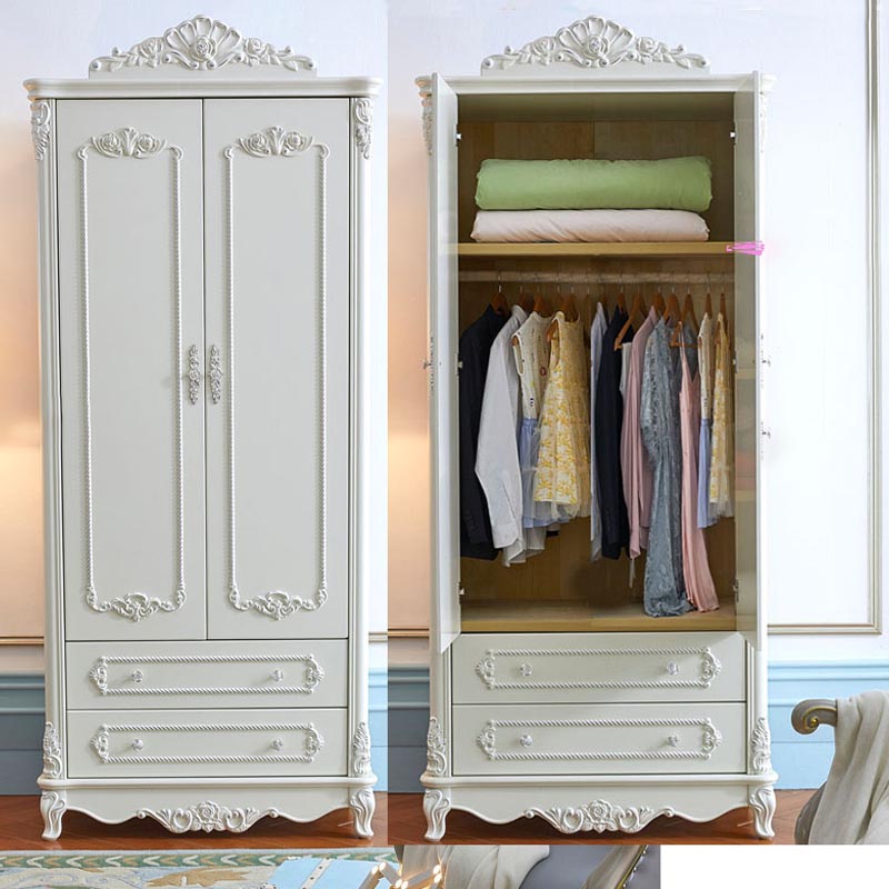 French Country Wardrobe White Colour Solid Wood Wardrobe Closet with Drawers