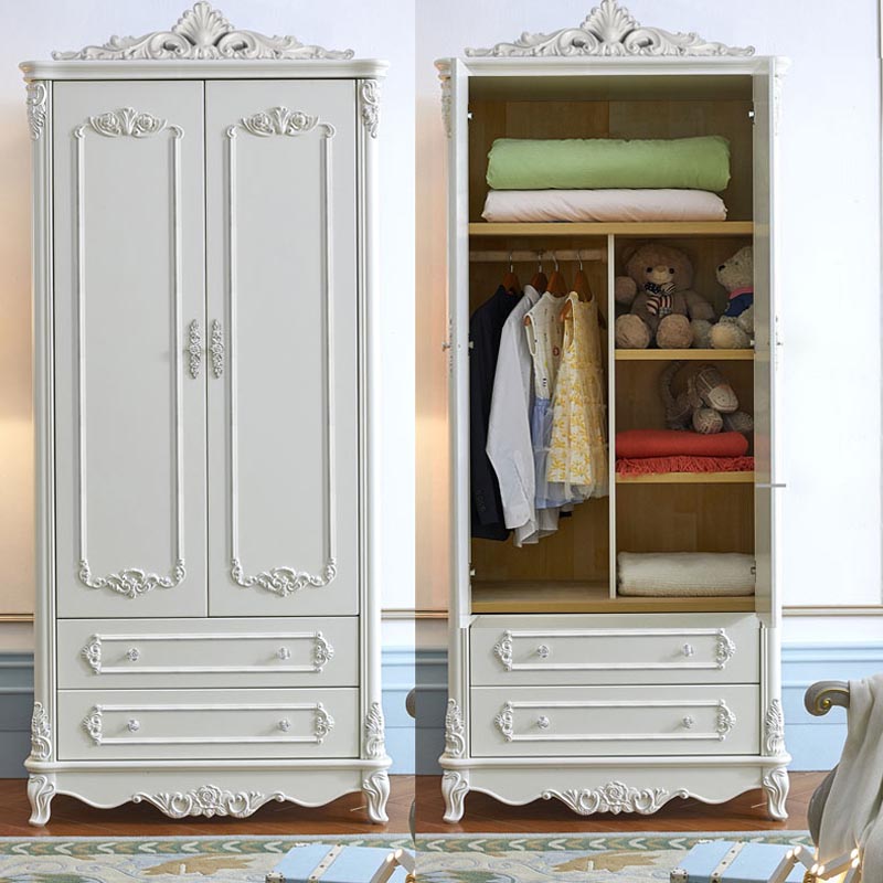 French Country Wardrobe White Colour Solid Wood Wardrobe Closet with Drawers