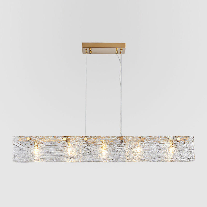 Rectangular Dining Room Hanging Lamp Rippled Glass 5-Light Minimalist Island Light