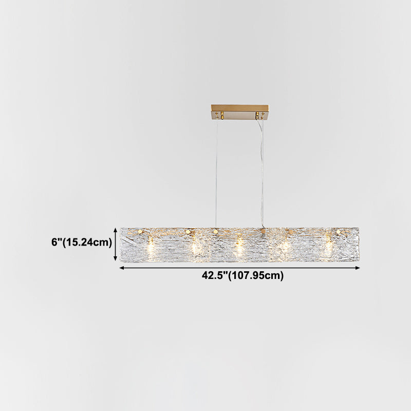 Rectangular Dining Room Hanging Lamp Rippled Glass 5-Light Minimalist Island Light