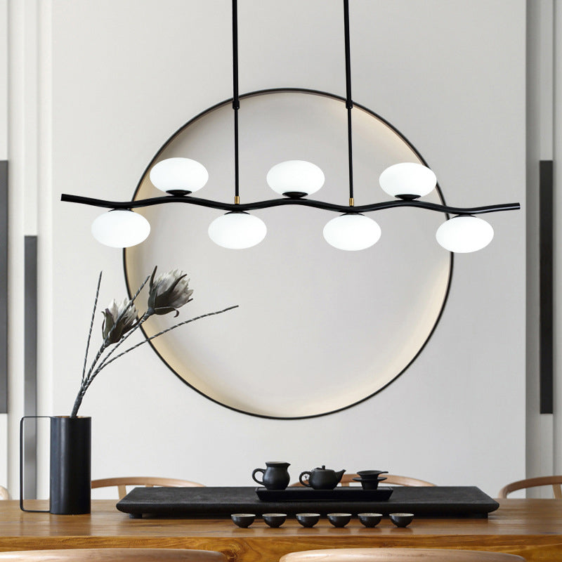 Oval Tea Room Pendant Light Cream Glass 7-Head Minimalist Island Lighting