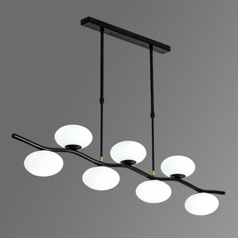 Oval Tea Room Pendant Light Cream Glass 7-Head Minimalist Island Lighting