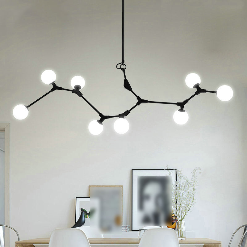 Black Molecular Island Light Modern 8-Bulb White Glass Suspension Light