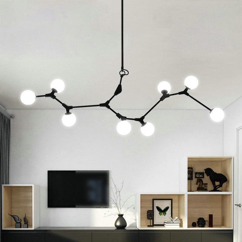 Black Molecular Island Light Modern 8-Bulb White Glass Suspension Light