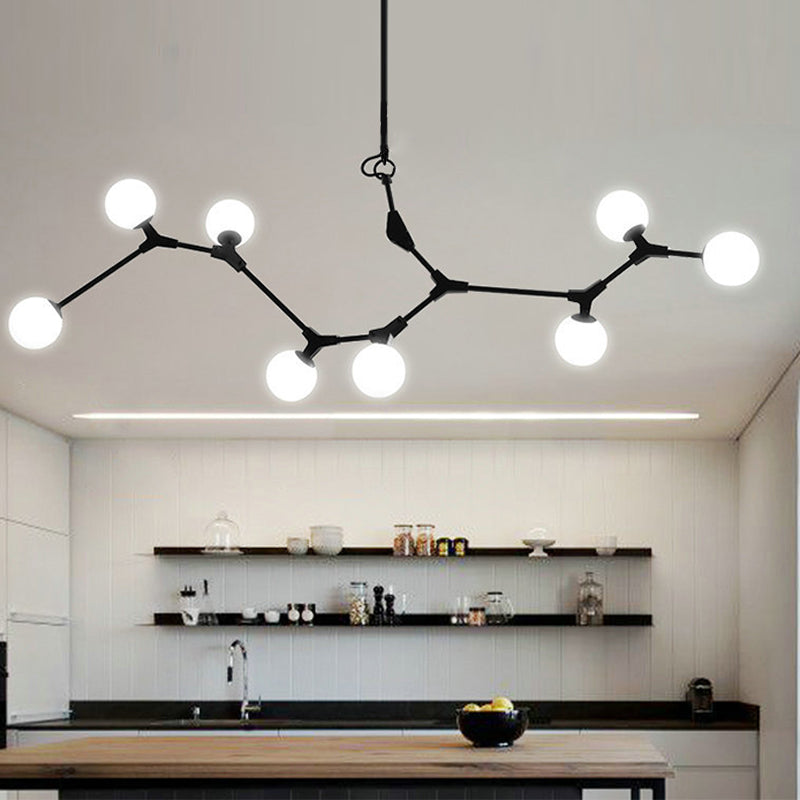 Black Molecular Island Light Modern 8-Bulb White Glass Suspension Light