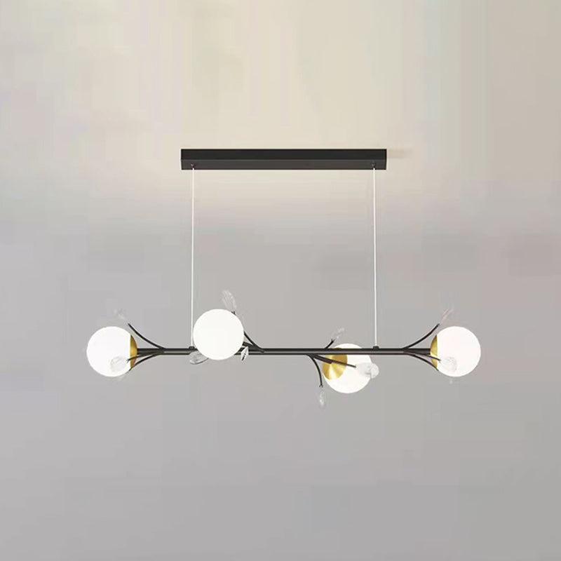 Modern Spherical Island Light Fixture White Glass 4 Heads Dining Room Pendant Light