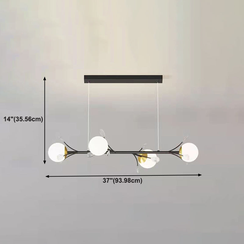 Modern Spherical Island Light Fixture White Glass 4 Heads Dining Room Pendant Light