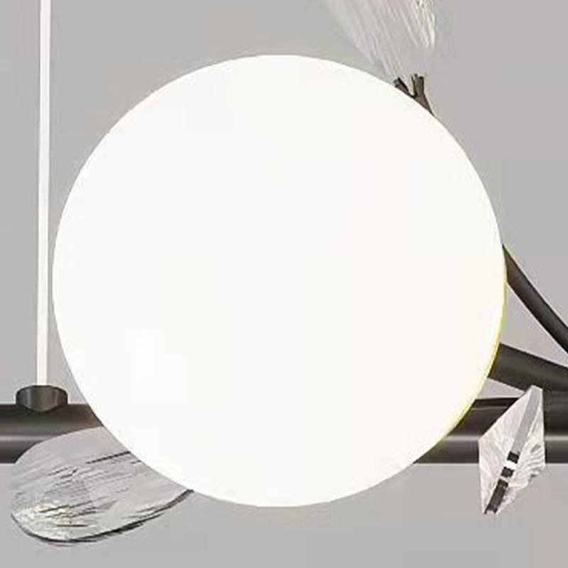 Modern Spherical Island Light Fixture White Glass 4 Heads Dining Room Pendant Light