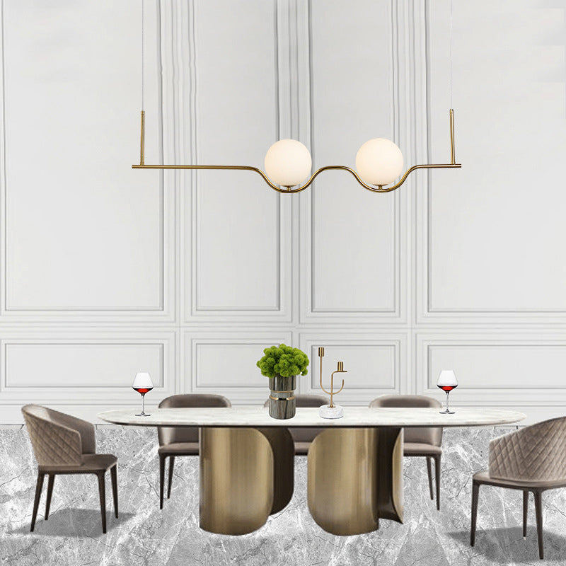 Cream Glass Globe Island Light Minimalist 2-Light Brass Finish Pendant