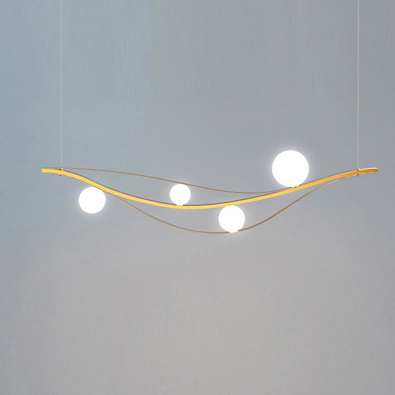 Minimalist Leaf Shaped Island Lamp White Glass 4-Bulb Dinner Hanging Light Fixture