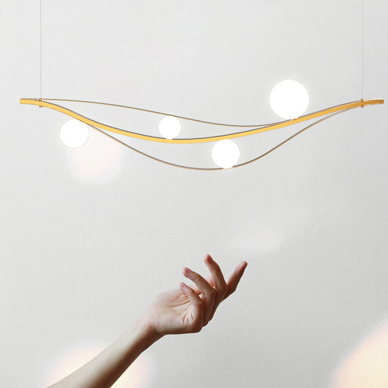 Minimalist Leaf Shaped Island Lamp White Glass 4-Bulb Dinner Hanging Light Fixture