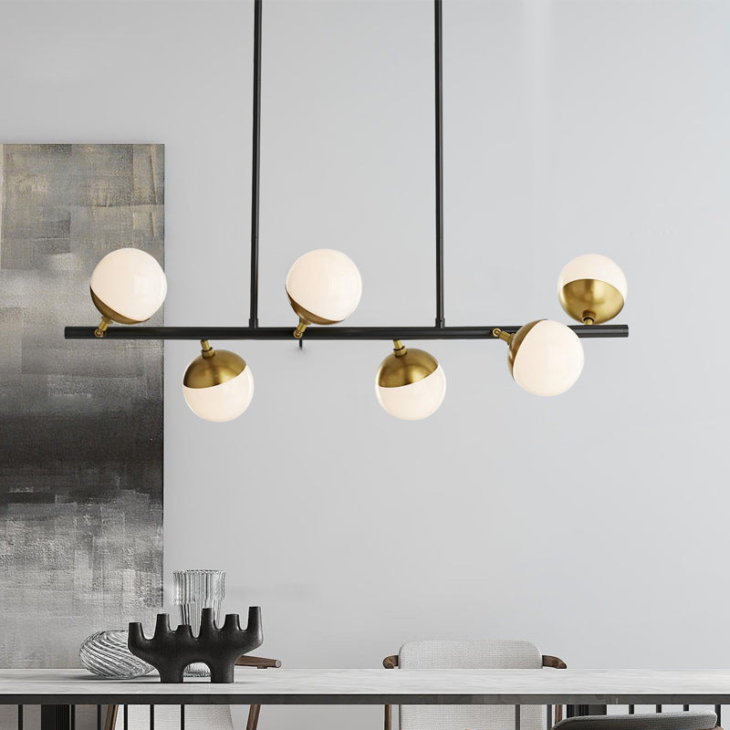 Modern 6 Lights Island Lighting Black Brass Globe Glass Pendant Light