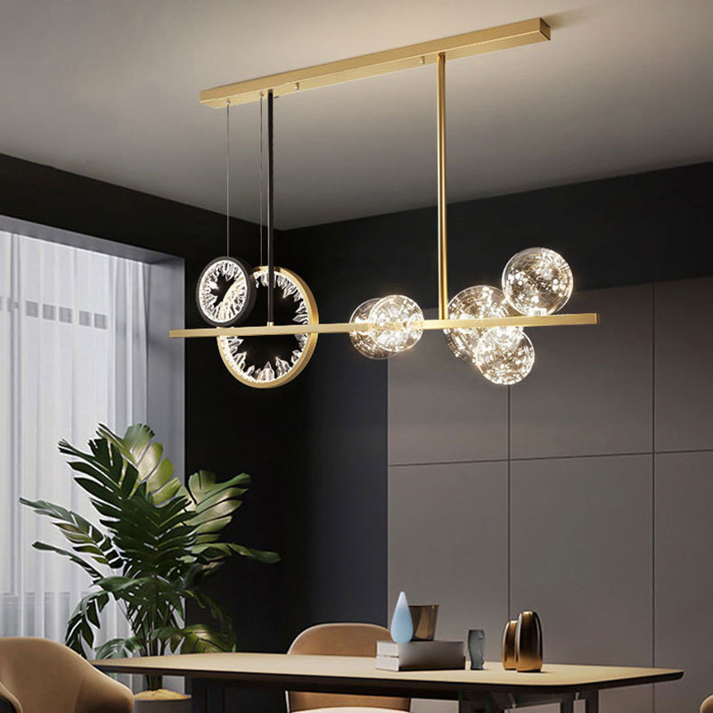 Glass Spherical Island Light Modern Gold LED Hanging Light with Crystal Accents