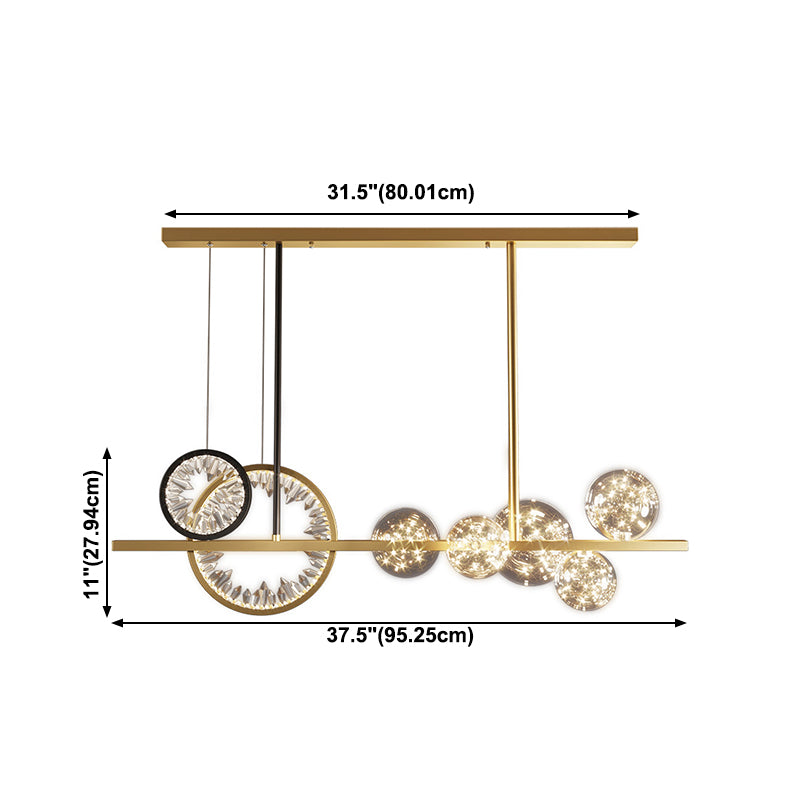 Glass Spherical Island Light Modern Gold LED Hanging Light with Crystal Accents