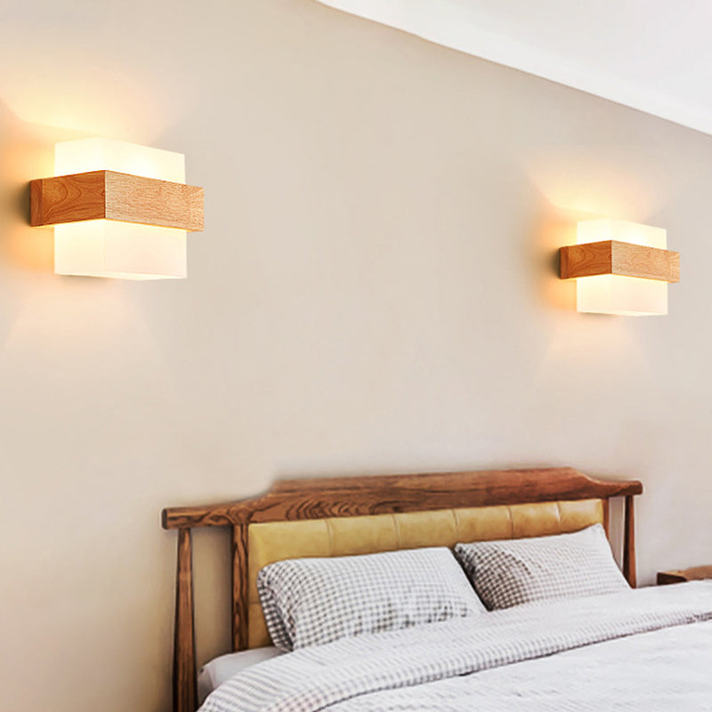 1-Light Wall Sconce Modern Style Wood Wall Lighting for Bedroom