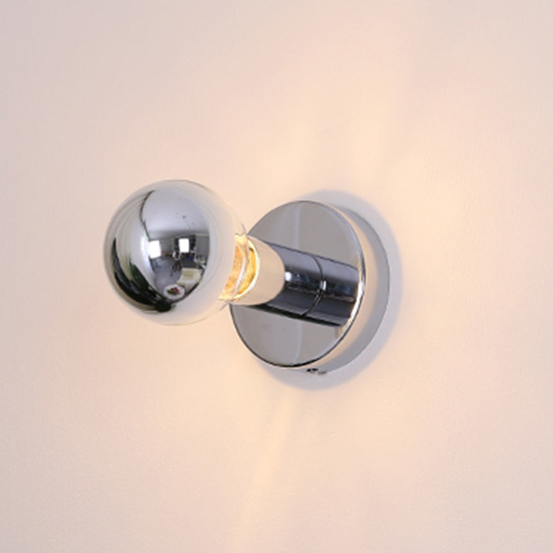 Round Sconce Light Fixtures Modern Style Metal 1 Light Wall Mount Lamp in Silver
