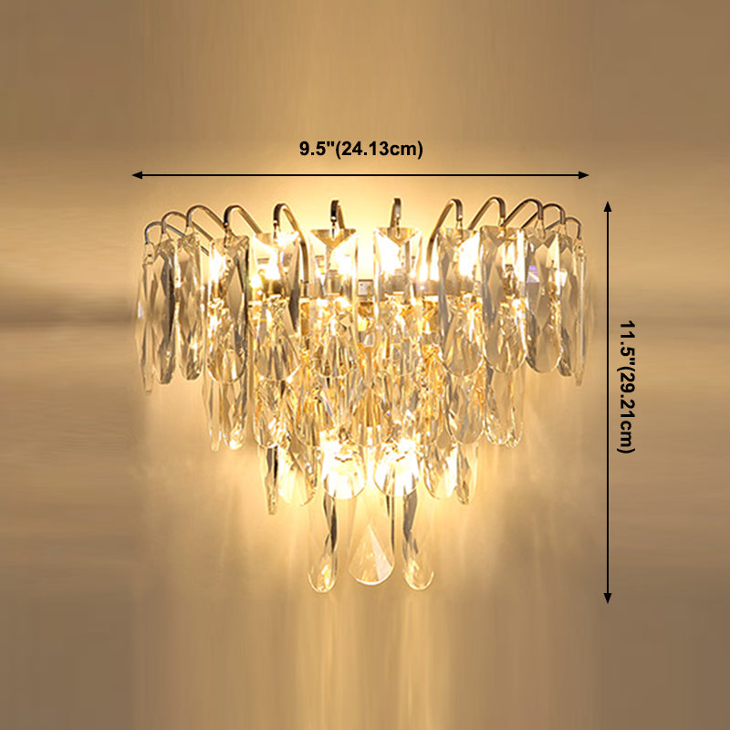 Unique Shade 3 Lights Wall Sconce Modern Style Crystal Wall Mount Light Fixture in Brass