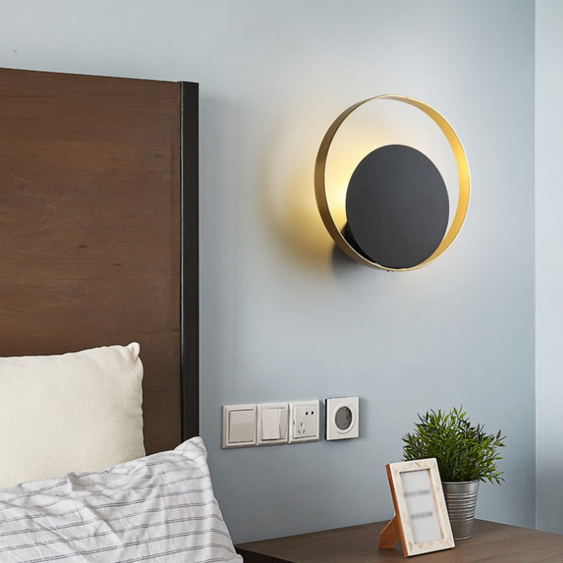 Nordic Style Brass Wall Sconce Black Round Shape Wall Light for Living Room