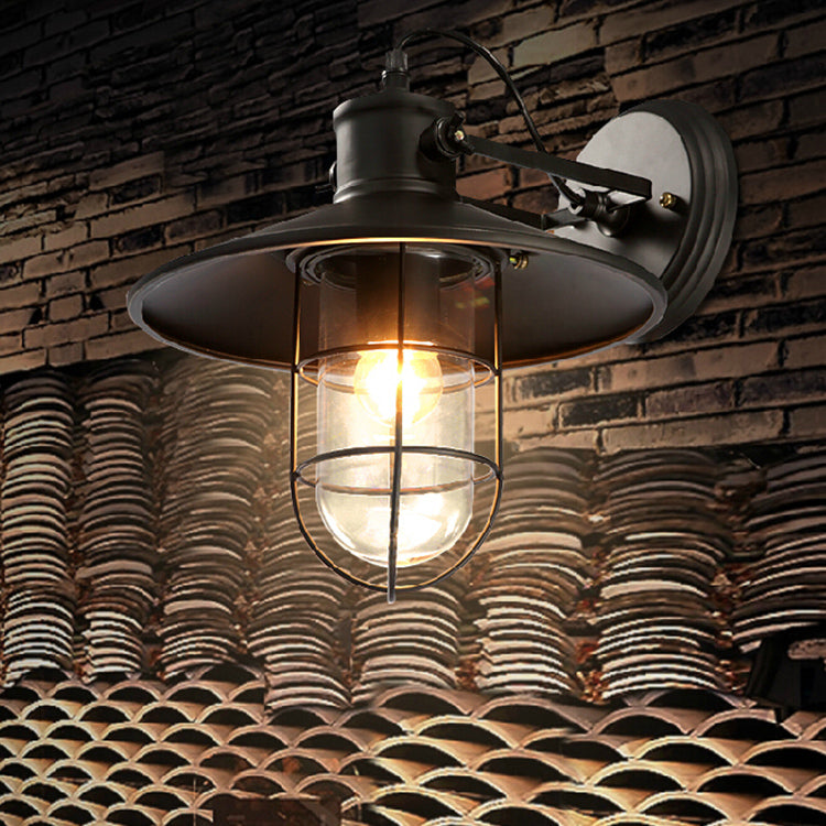 1 Light Flared Wall Mounted Light Fixture Industrial Style Metal Wall Sconce Lights in Black