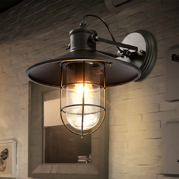 1 Light Flared Wall Mounted Light Fixture Industrial Style Metal Wall Sconce Lights in Black
