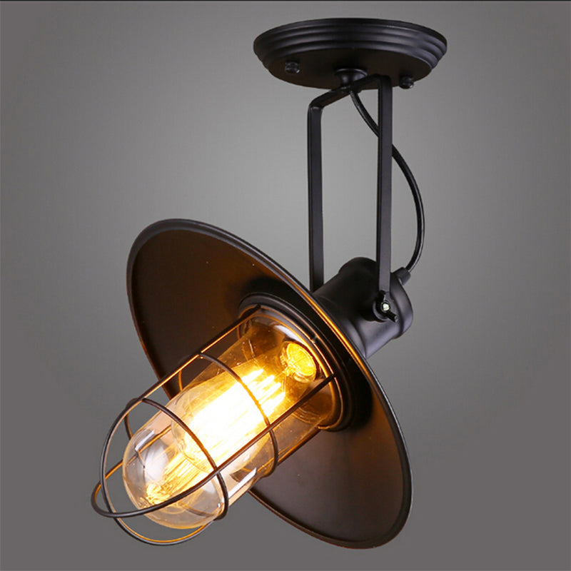 1 Light Flared Wall Mounted Light Fixture Industrial Style Metal Wall Sconce Lights in Black
