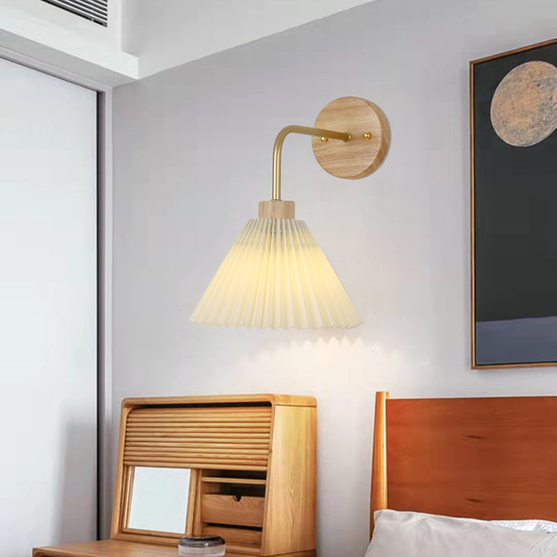 1 Light Flared Wall Mounted Light Fixture Modern Style Wood Wall Sconce Lights in White