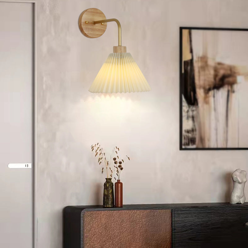 1 Light Flared Wall Mounted Light Fixture Modern Style Wood Wall Sconce Lights in White