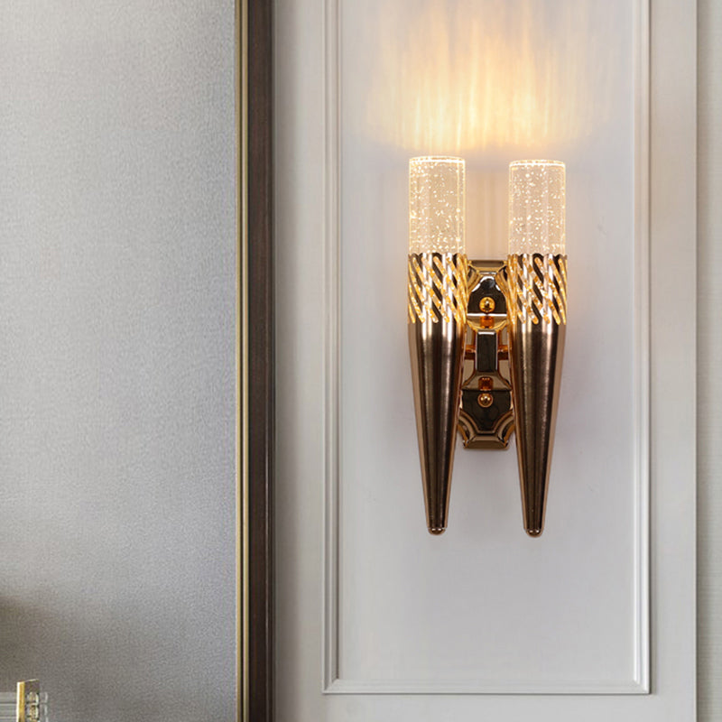2 Lights Geometric Shade Wall Sconce Modern Crystal Wall Mount Light Fixture in Gold