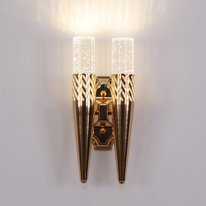 2 Lights Geometric Shade Wall Sconce Modern Crystal Wall Mount Light Fixture in Gold