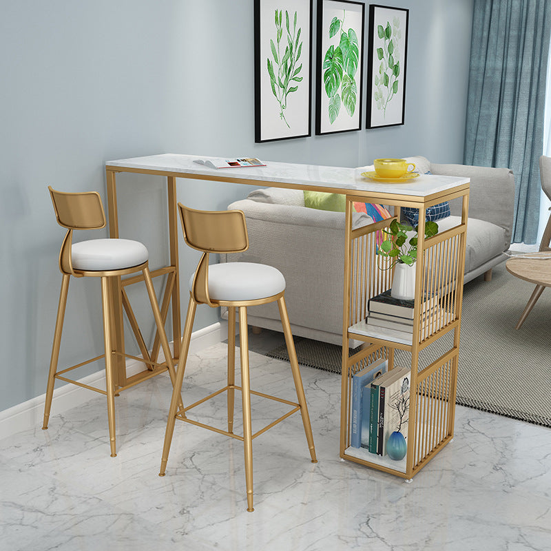 Glam1/3 Pieces Bar Table Set Rectangle Marble Counter Table with High Stools