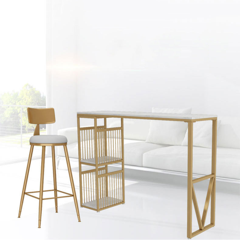 Glam1/3 Pieces Bar Table Set Rectangle Marble Counter Table with High Stools