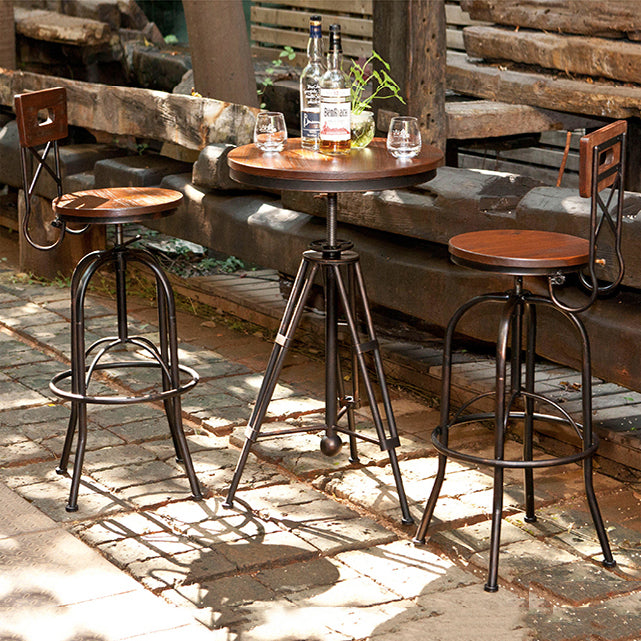 Industrial 1/2/3 Pieces Solid Wood Bar Table Set Adjustable Counter Set for Home Use