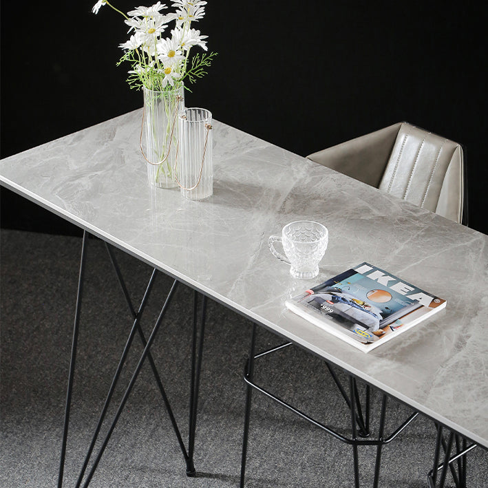 Modern Bar Table Set 1/2/3 Pieces Rectangle Stone Counter Table with High Stools