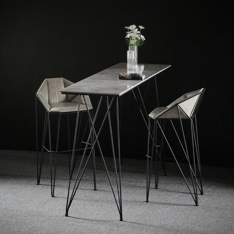 Modern Bar Table Set 1/2/3 Pieces Rectangle Stone Counter Table with High Stools