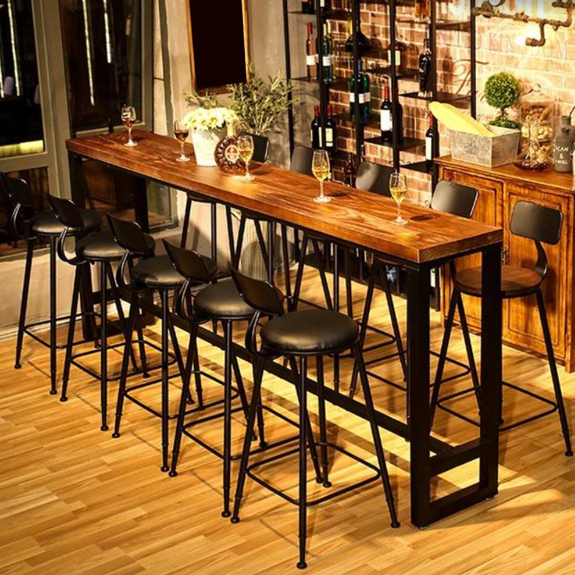 Industrial 1/6/11 Pieces Bar Table Set Rectangle Pine Wood Counter Table with High Stools