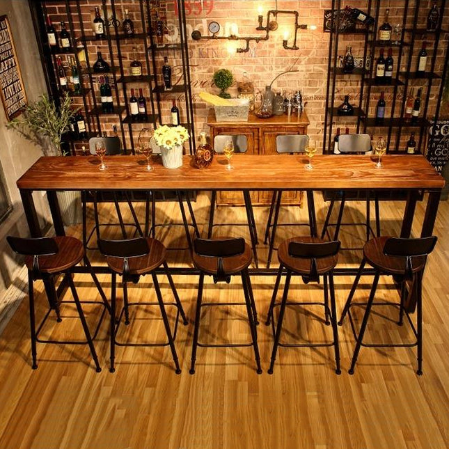 Industrial 1/6/11 Pieces Bar Table Set Rectangle Pine Wood Counter Table with High Stools
