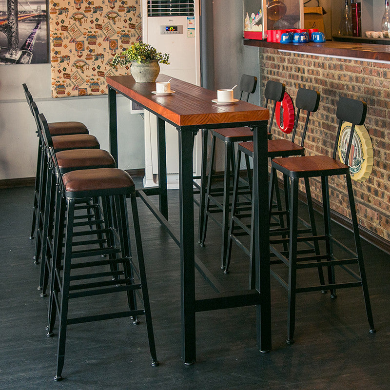 Industrial 1/9 Pieces Bar Table Set Rectangle Pine Wood Counter Table with Stools