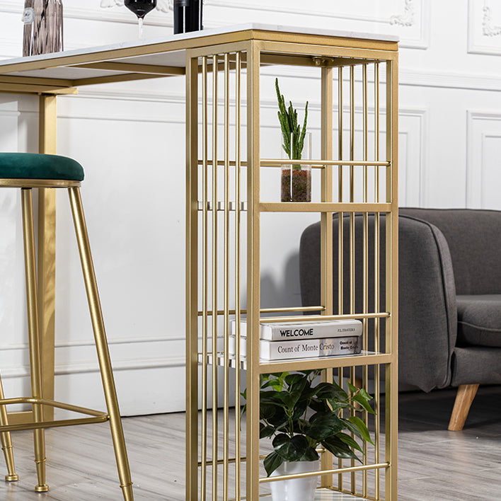 Modern 1/3 Pieces Bar Table Set Rectangle Stone Counter Table with High Stools for Cafe