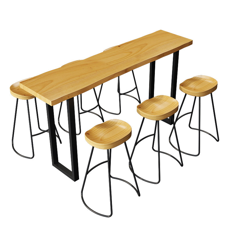 Industrial 1/4 Pieces Bar Table Set Rectangle Pine Wood Counter Table with High Stools