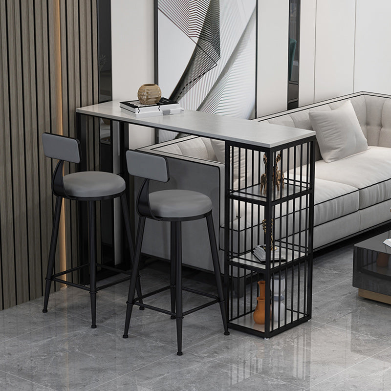 Modern 1/3 Pieces Bar Table Set Rectangle Stone Counter Table with Stools for Living Room