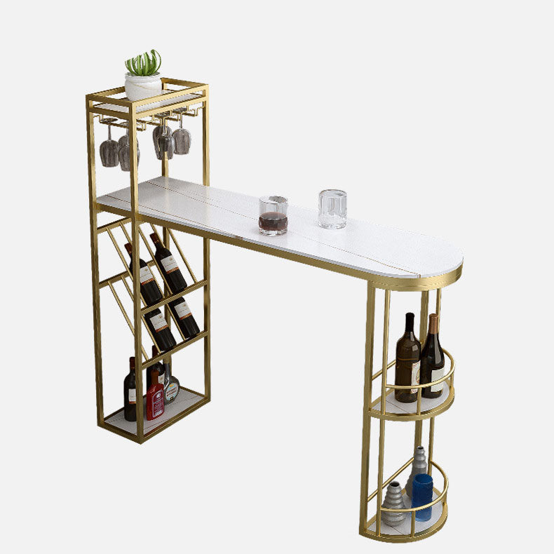 Contemporary 1/2/3 Pieces Bar Table Set Rectangle Stone Bar Table with Metal High Stools