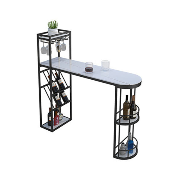 Contemporary 1/2/3 Pieces Bar Table Set Rectangle Stone Bar Table with Metal High Stools