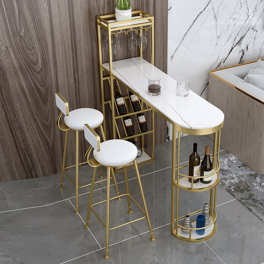 Contemporary 1/2/3 Pieces Bar Table Set Rectangle Stone Bar Table with Metal High Stools