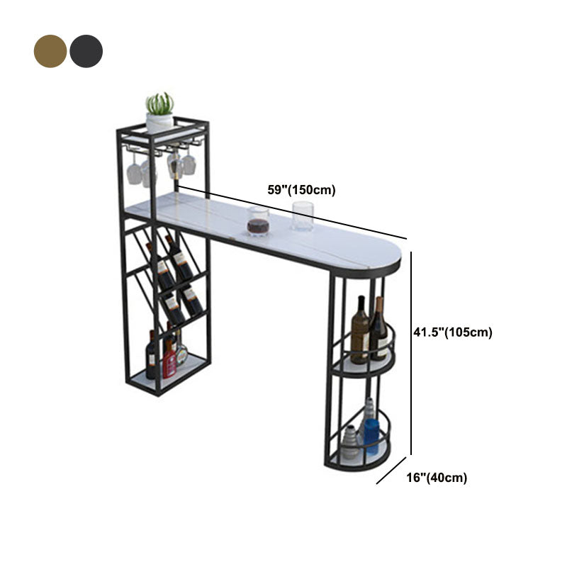 Contemporary 1/2/3 Pieces Bar Table Set Rectangle Stone Bar Table with Metal High Stools